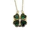 Four Leaf Clover Folding Pendant Necklace for Women – 2-in-1 Convertible Design – Gold &amp; Silver Plated Zircon Jewelry