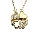 Four Leaf Clover Folding Pendant Necklace for Women – 2-in-1 Convertible Design – Gold & Silver Plated Zircon Jewelry