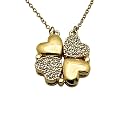 Four Leaf Clover Folding Pendant Necklace for Women – 2-in-1 Convertible Design – Gold &amp; Silver Plated Zircon Jewelry