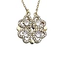 Four Leaf Clover Folding Pendant Necklace for Women – 2-in-1 Convertible Design – Gold &amp; Silver Plated Zircon Jewelry