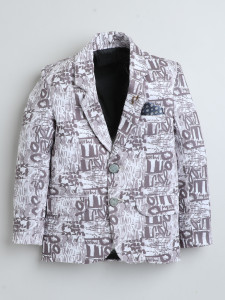 fourfolds boys printed double breasted casual blazer grey