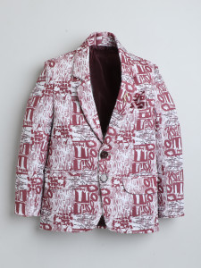 fourfolds boys printed double breasted casual blazer maroon