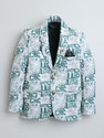 Fourfolds Boys Printed Double Breasted Casual Blazer (Green, Grey)
