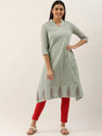 Fourleaf Printed Pure Cotton A-line Kurta for Women (Grey)