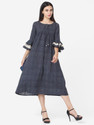 Fourleaf Striped Pure Cotton Flared Kurta for Women (Dark Blue)
