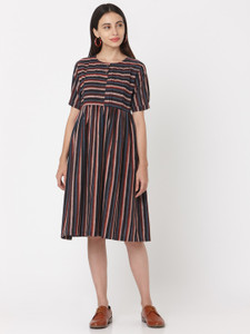 fourleaf striped pure cotton flared kurta for women multicolor