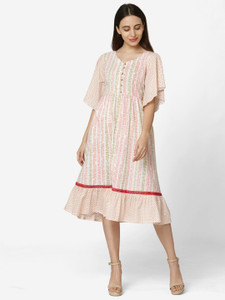 fourleaf striped pure cotton flared kurta for women white