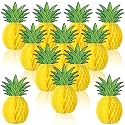 Fourluoo 12 Pcs Large Pineapple Honeycomb Centerpieces 5.5 x 7.9 Inch Tissue Paper Pineapple Table Hanging Decorations for Tropical Luau Hawaiian Jungle Party Supplies Favor