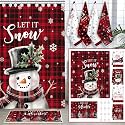 Fourluoo 18 Pcs Christmas Shower Curtain Set Snowman Bathroom Decor