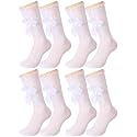 Fourluoo 4 Pair Girls Knee High Socks with Lace Bow