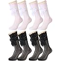Fourluoo 4 Pair Girls Knee High Socks with Lace Bow