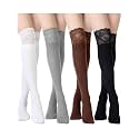 Fourluoo 4 Pairs Knee High Lace Socks