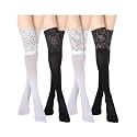 Fourluoo 4 Pairs Knee High Lace Socks
