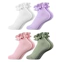 Fourluoo 4Pairs Girls Ruffle Socks Frilly Dress Socks Toddler Dress Socks