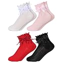 Fourluoo 4Pairs Girls Ruffle Socks Frilly Dress Socks Toddler Dress Socks