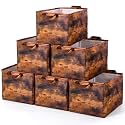 Fourluoo 6 Pack Storage Basket Storage Cubes with Handles Clothes Black Brown Foldable Box Bins Organizer for Closet Shelf Nursery Kid Room Book Toy Chest
