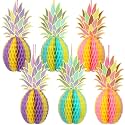 Fourluoo 6 Pcs Large Colorful Pineapple Honeycomb Paper Centerpieces 5.5 x 7.9 Inch Summer Pineapple Party Hanging Decorations 3D Table Decor for Birthday Baby Shower