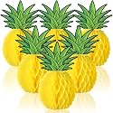 Fourluoo 6 Pcs Large Pineapple Honeycomb Centerpieces 5.5 x 7.9 Inch Tissue Paper Pineapple Table Hanging Decorations for Tropical Luau Hawaiian Jungle Party Supplies Favor