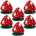 Fourluoo 6 Pcs Large Strawberry Honeycomb Paper Centerpieces 5.5 x 7.9 Inch Berry Themed Party Hanging Decorations 3D Berry First Table Decor for Birthday Summer Shower Party Favor