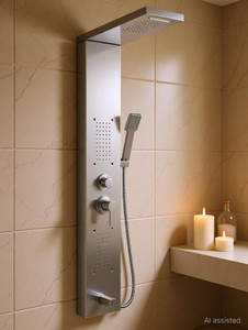 fourview shower panel tower system 5-in-1  luxury bathroom fittings wall-mount easy connect  durable stainless steel shower panel rainfall waterfall body jets handheld  tub spout stainless steel