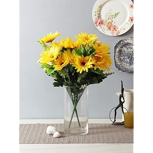 fourwalls beautiful decorative artificial garabara flower bunches for home dcor 48 cm tall 10 heads set of 2 yellow