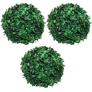 fourwalls pvc plastic artificial eucalyptus boxwood topiary grass ball 18 cm total diameter green set of 3