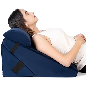 fovera wedge pillow memory foam with head rest adjustable wedge cushion for back support acid reflux leg elevator pregnancy gerd snoring navy blue 22 x 22 x 12 inch