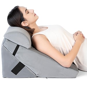 fovera wedge pillow memory foam with head rest adjustable wedge cushion for back support acid reflux leg elevator pregnancy gerd snoring grey 22 x 22 x 12 inch