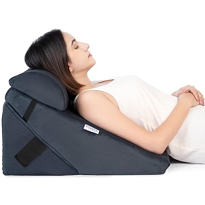 fovera wedge pillow memory foam with head rest adjustable wedge cushion for back support acid reflux leg elevator pregnancy gerd snoring dark grey 22 x 22 x 12 inch