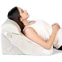 FOVERA Wedge Pillow Memory Foam with Head Rest, Adjustable Wedge Cushion for Back Support, Acid Reflux, Leg Elevator, Pregnancy, GERD, Snoring (Cream, 22 x 22 x 12 Inch)