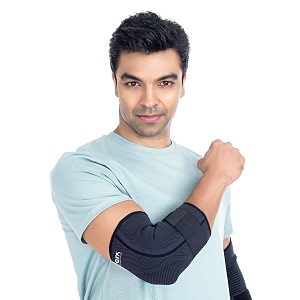 fovera elbow support brace with strap - adjustable compression elbow binder for tennis elbow golfer39s elbow and tendonitis relief - comfortable arm sleeve for sports and recovery size - s 1 unit