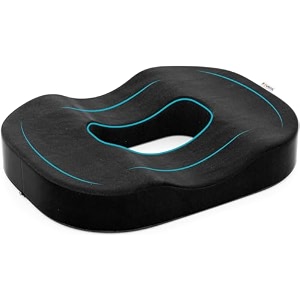 fovera donut pillow for piles amp tailbone pain  2-years warranty  orthopedic memory foam donut ring seat cushion for office chair amp car  hemorrhoid coccyx post-natal relief black amp grey