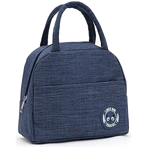 insulated lunch bag for office school picnic outdoor lunch bag for women student kids storage bag portable and reusable regular size navy blue
