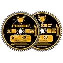 FOXBC 6-1/2 inch Circular Saw Blade 40T 60T Combo Pack, Ultra Fine Finish for Wood Cutting, Thin-Kerf with 5/8" Arbor