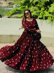 FOXDX Embroidered Georgette Anarkali Kurta for Women