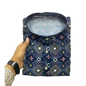 FOXDX Mens Cotton Blend Printed Long Kurta