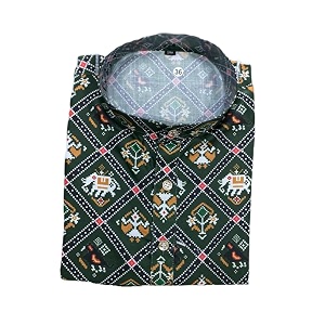 FOXDX Mens Cotton Blend Printed Long Kurta