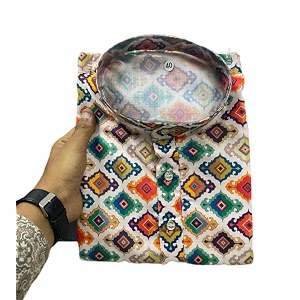 FOXDX Mens Cotton Blend Printed Long Kurta
