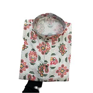 FOXDX Mens Cotton Blend Printed Long Kurta