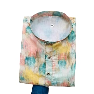 FOXDX Mens Cotton Blend Printed Long Kurta