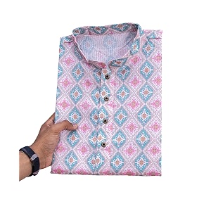 FOXDX Mens Cotton Kurta Ethnic Printed Kurta