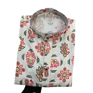 FOXDX Mens Cotton Kurta Ethnic Printed Kurta