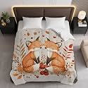 Foxes Autumn Leaves Comforter Bedding Heavy Bed Blanket Soft Warm Fluffy All Seasons Only Quilt 173x229cm
