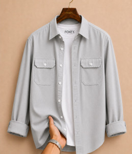 FOXEY Men Solid Casual Grey Shirt