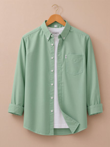 FOXEY Men Solid Casual Light Green Shirt