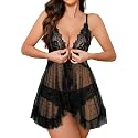 Foxiny Sexy Lingerie Dress 2pcs Women Night Gown with Thong 3XS-6XL