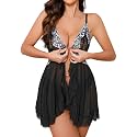 Foxiny Sexy Lingerie Dress 2pcs Women Night Gown with Thong 3XS-6XL