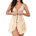 Foxiny Sexy Lingerie Dress 2pcs Women Night Gown with Thong 3XS-6XL