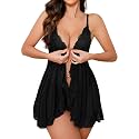 Foxiny Sexy Lingerie Dress 2pcs Women Night Gown with Thong 3XS-6XL