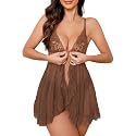 Foxiny Sexy Lingerie Dress 2pcs Women Night Gown with Thong 3XS-6XL